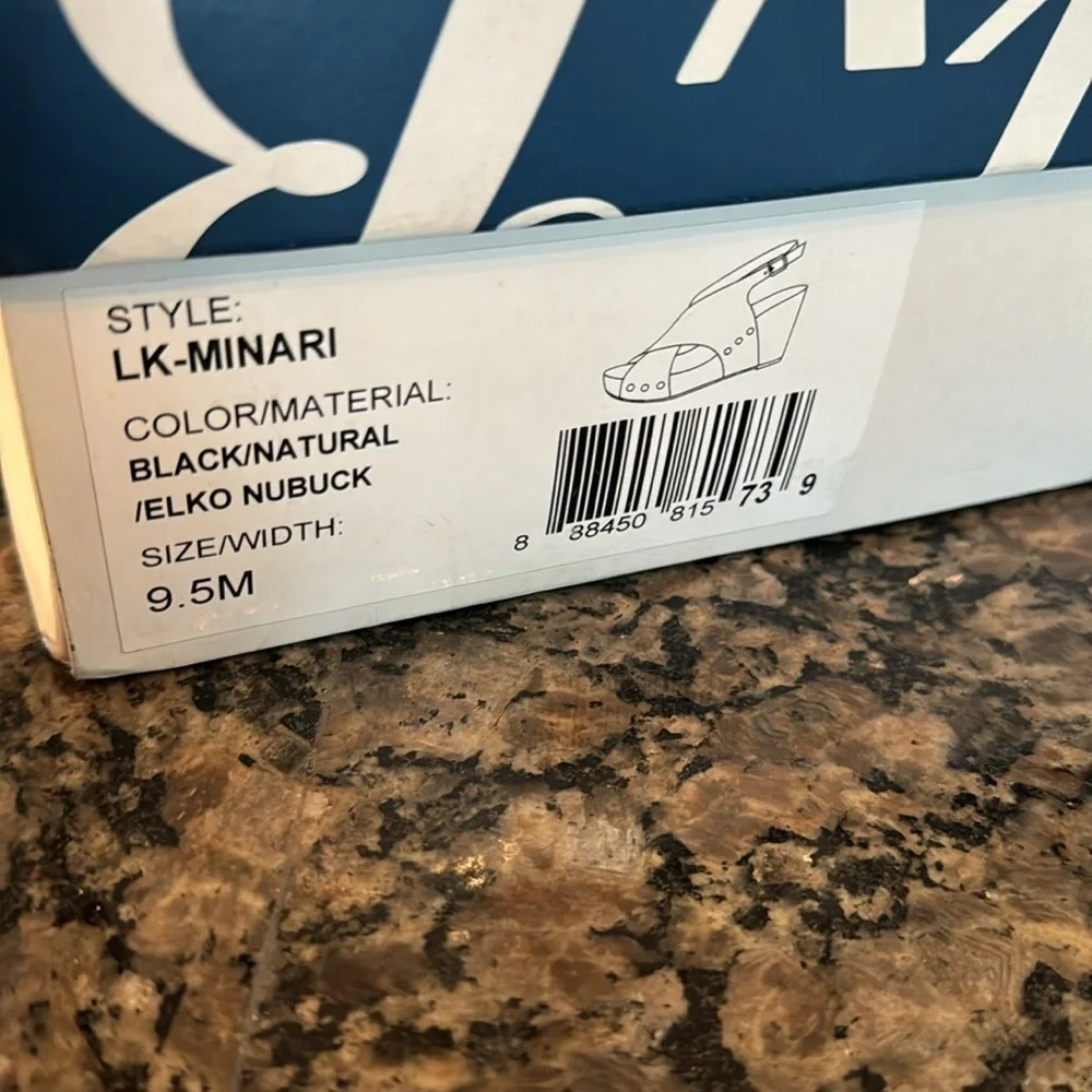 Lucky brand Minari black and cork wedge NIB 9.5